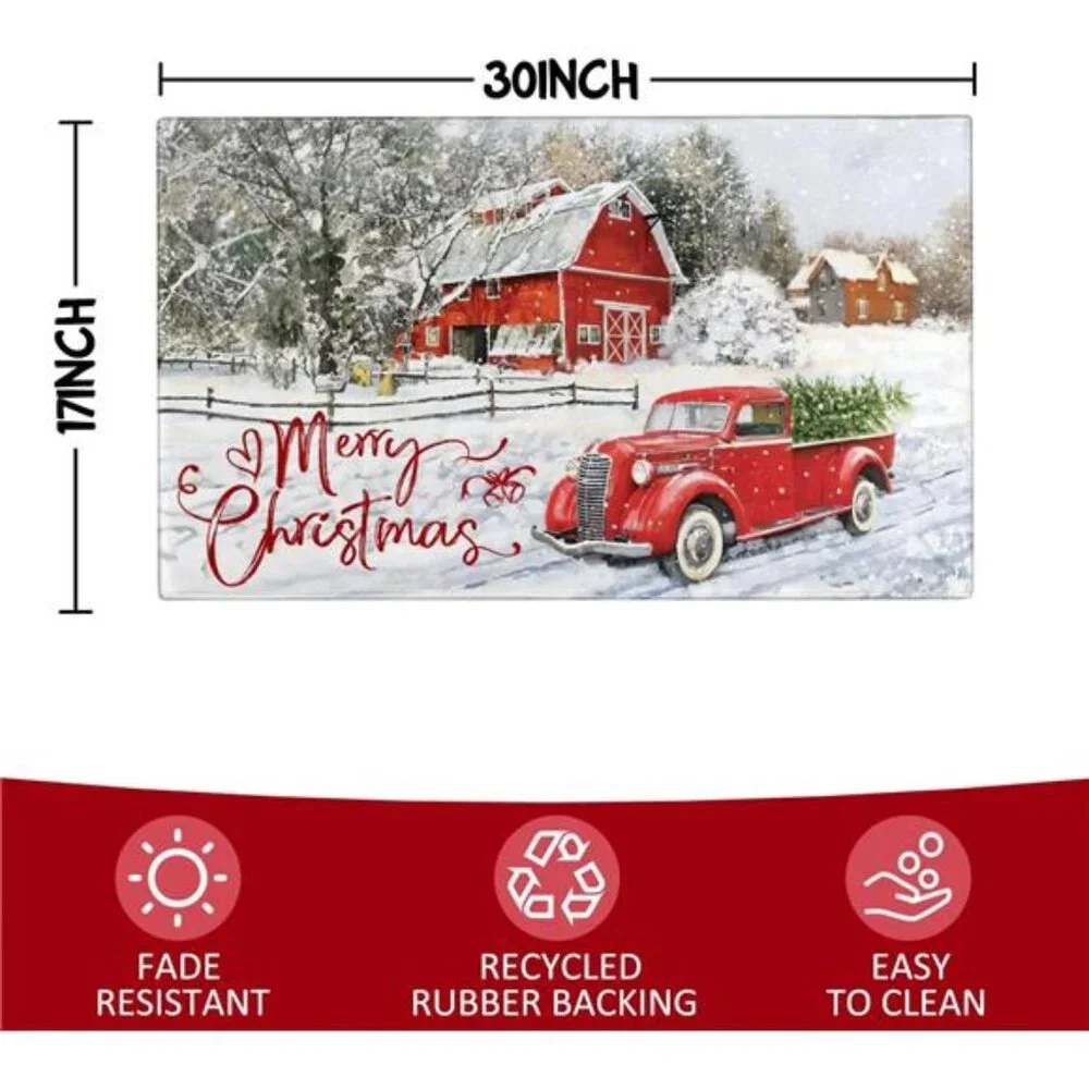 Merry Christmas Door Mat -Red Truck